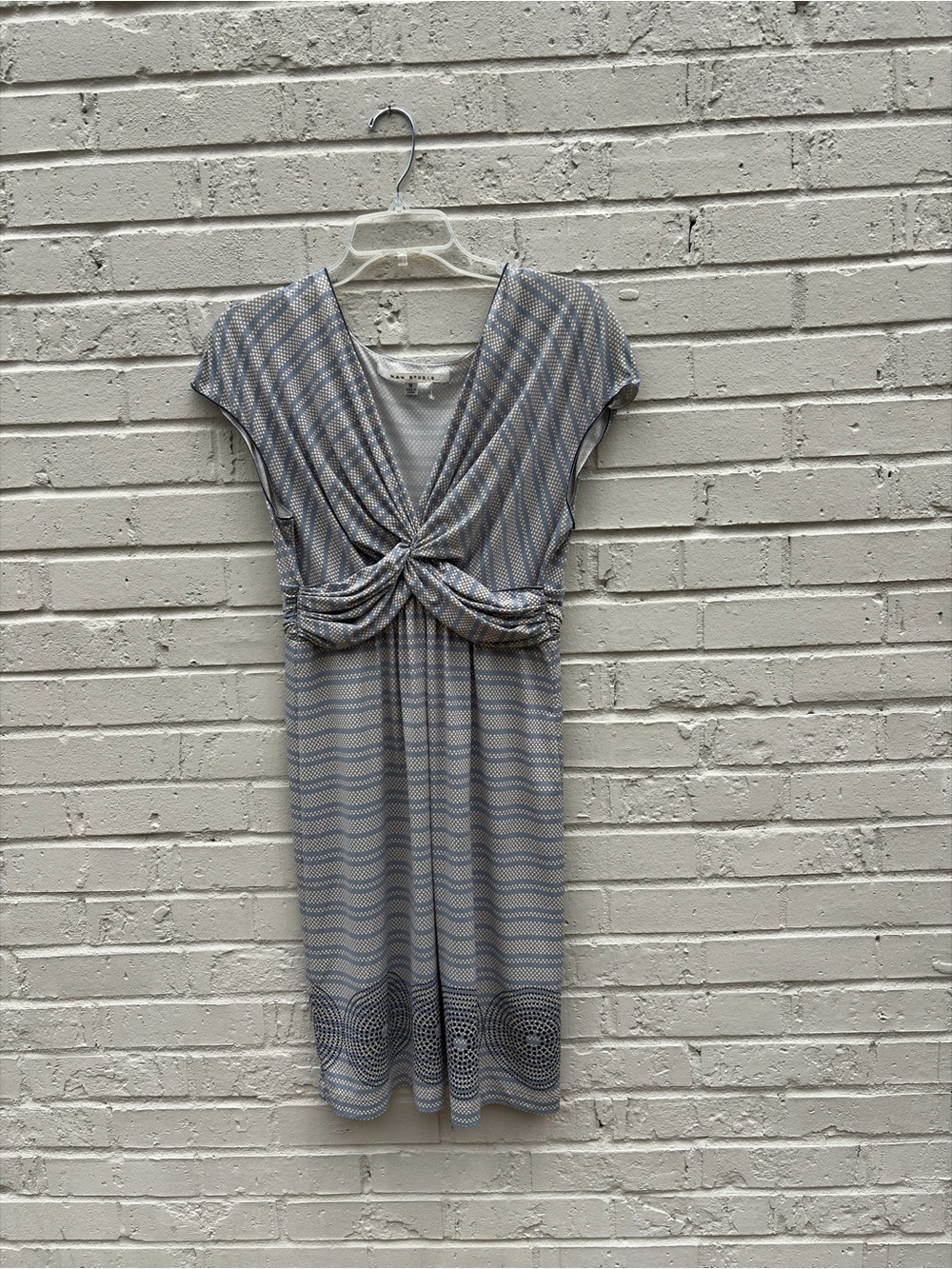 Y2K Max Studio Striped Knot-Front Midi Dress in Light Blue and White